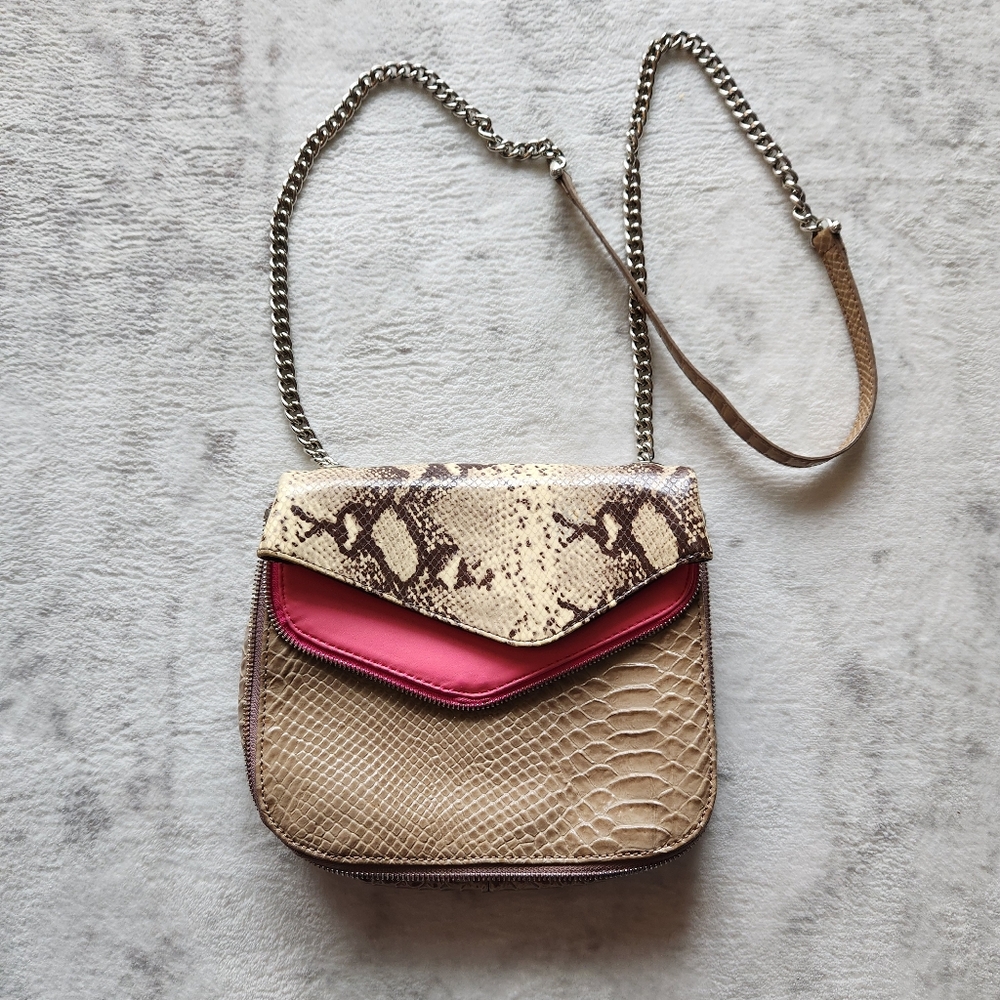 Henri Bendel Snakeskin and Pink Accent Bag